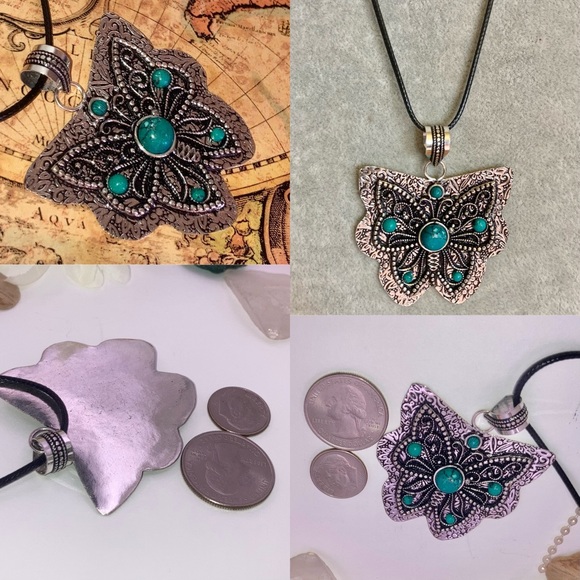 🦋 Super Cute Turquoise Gemstone Handmade Butterfly Pendant - Picture 4 of 4